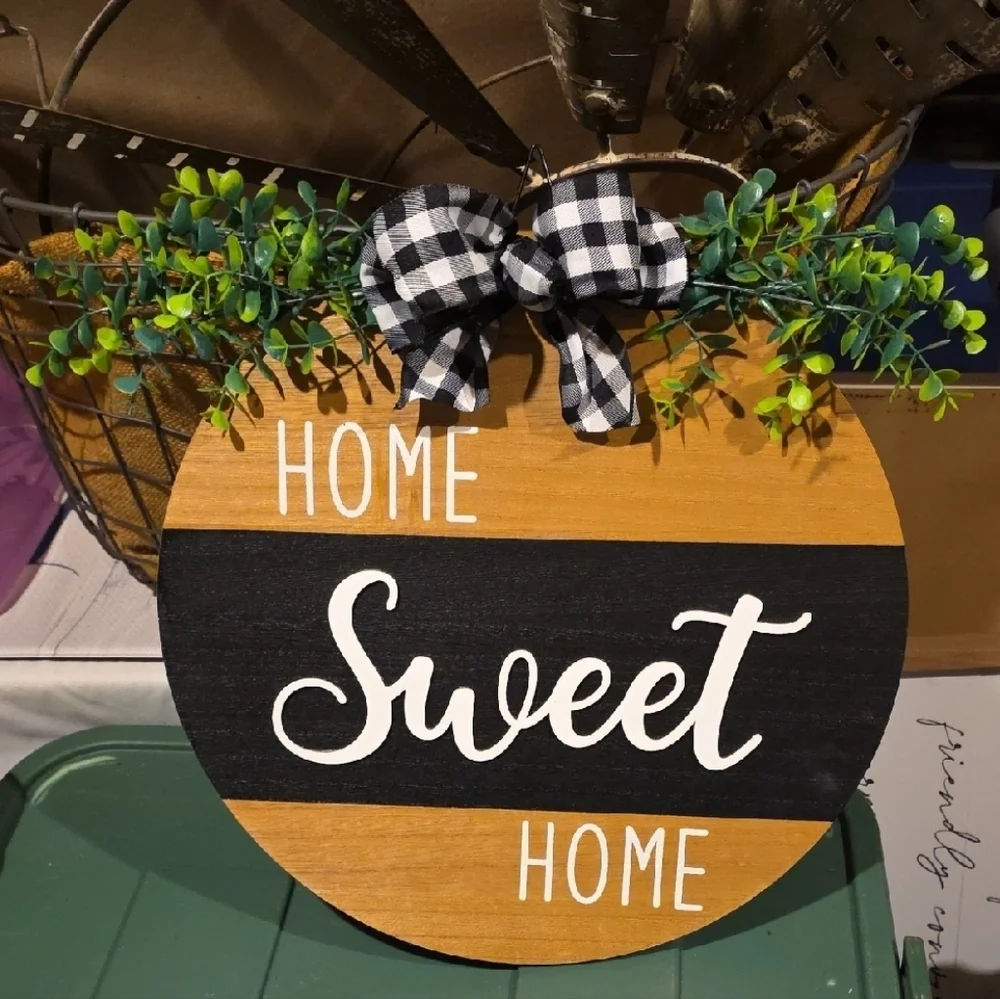 Home Sweet Home Wooden Wreath with Greenery